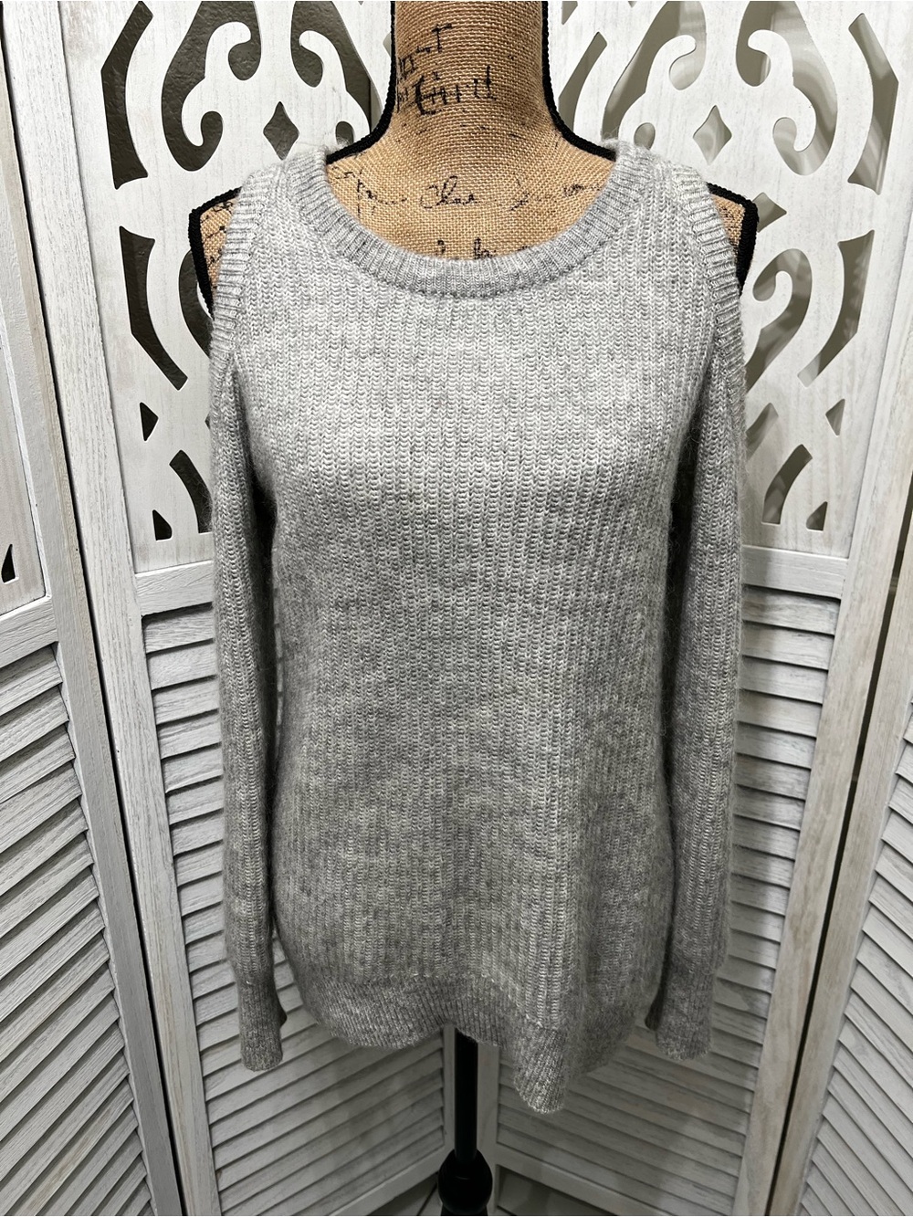 Michael Kors Classic Gray Cold-Shoulder Knit Sweater - Picture 3 of 8